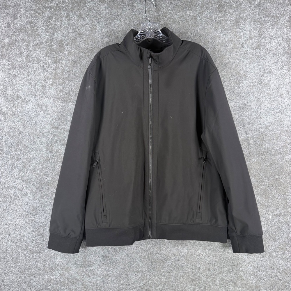 Kirkland Signature Mens Large Black Softshell Jacket Full Zip White Marks